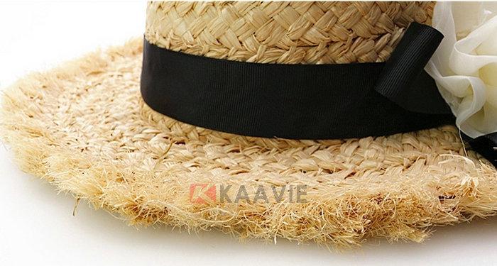 凱維帽業(yè)-磨邊做舊粗草裝飾花絲帶遮陽草帽 工廠加工訂做 女士-cz075